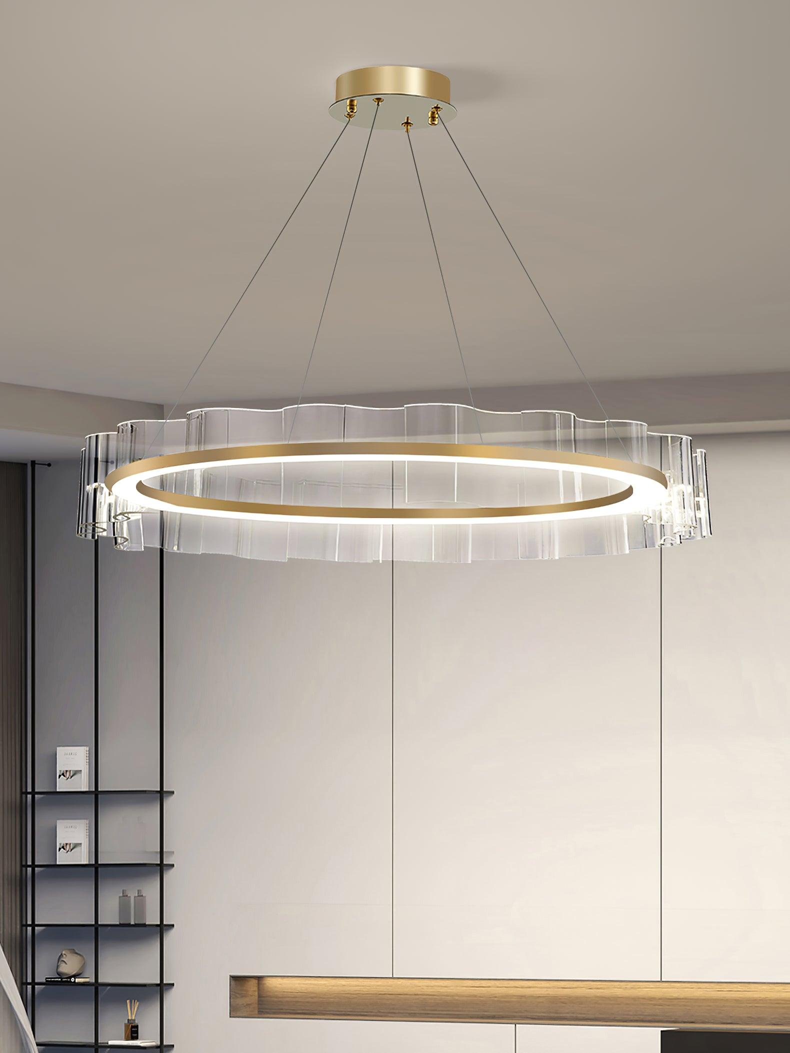 Modern Water Wave Glass LED Chandelier Gold Pendant Light for Contemporary Living Spaces