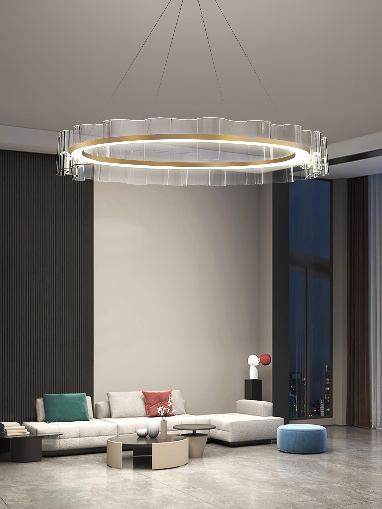 Modern Water Wave Glass LED Chandelier Gold Pendant Light for Contemporary Living Spaces