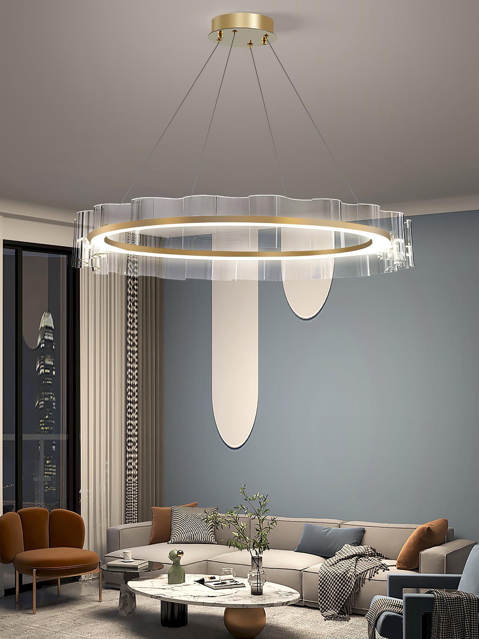 Modern Water Wave Glass LED Chandelier Gold Pendant Light for Contemporary Living Spaces