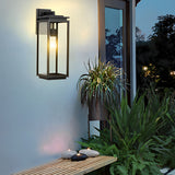 Modern Waterproof Black Industrial Outdoor Wall Sconce with Rectangular Glass Shade for Exterior Lighting