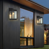 Modern Waterproof Black Industrial Outdoor Wall Sconce with Rectangular Glass Shade for Exterior Lighting