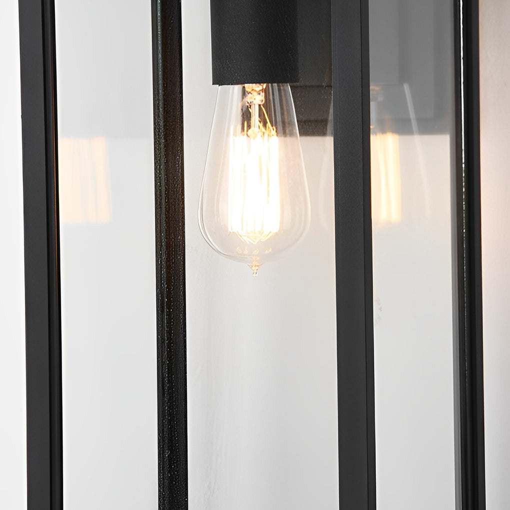 Modern Waterproof Black Industrial Outdoor Wall Sconce with Rectangular Glass Shade for Exterior Lighting