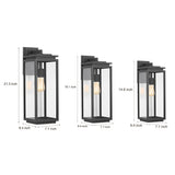Modern Waterproof Black Industrial Outdoor Wall Sconce with Rectangular Glass Shade for Exterior Lighting