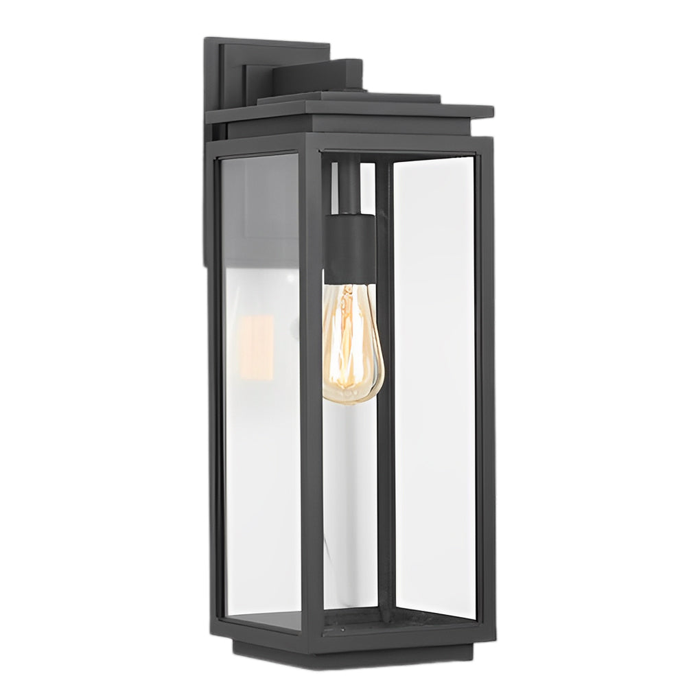 Modern Waterproof Black Industrial Outdoor Wall Sconce with Rectangular Glass Shade for Exterior Lighting