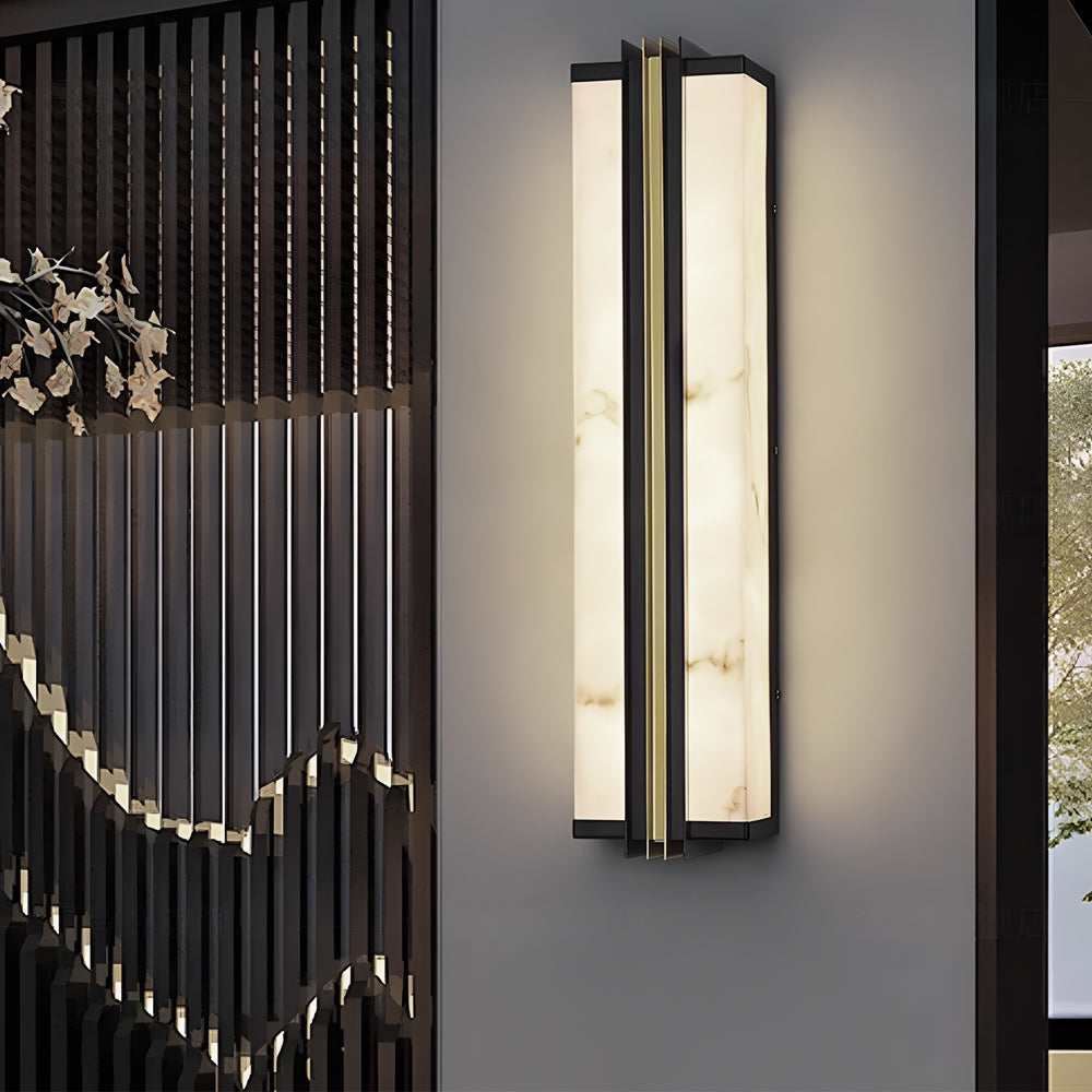 Modern Waterproof LED Exterior Wall Sconce with Black Finish and Resin Marble Texture Shade