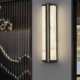 Modern Waterproof LED Exterior Wall Sconce with Black Finish and Resin Marble Texture Shade