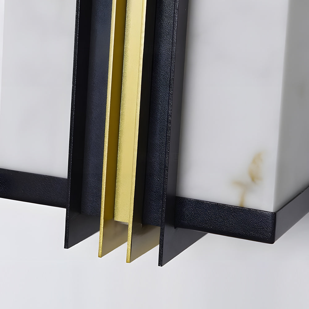 Modern Waterproof LED Exterior Wall Sconce with Black Finish and Resin Marble Texture Shade