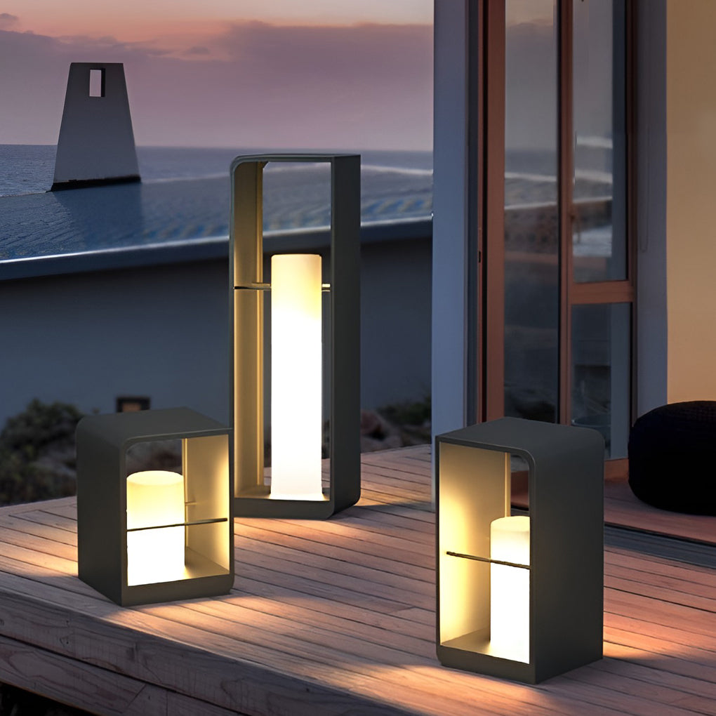 Modern Waterproof LED Solar Outdoor Post Lanterns in Black Rectangular Frame