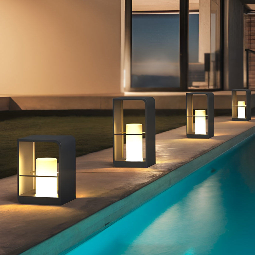 Modern Waterproof LED Solar Outdoor Post Lanterns in Black Rectangular Frame