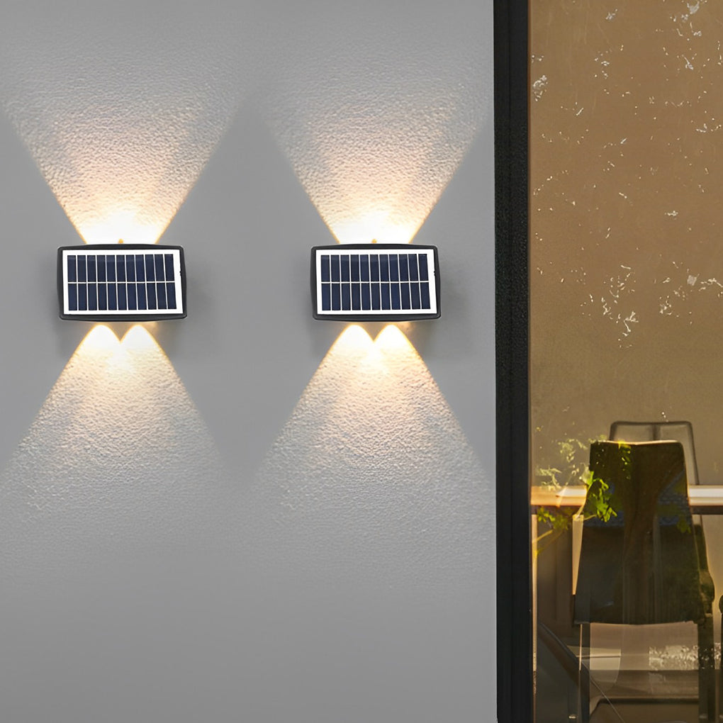 Modern Waterproof Solar Outdoor Wall Lamp Black Rectangular LED Up and Down Exterior Lighting Sconce