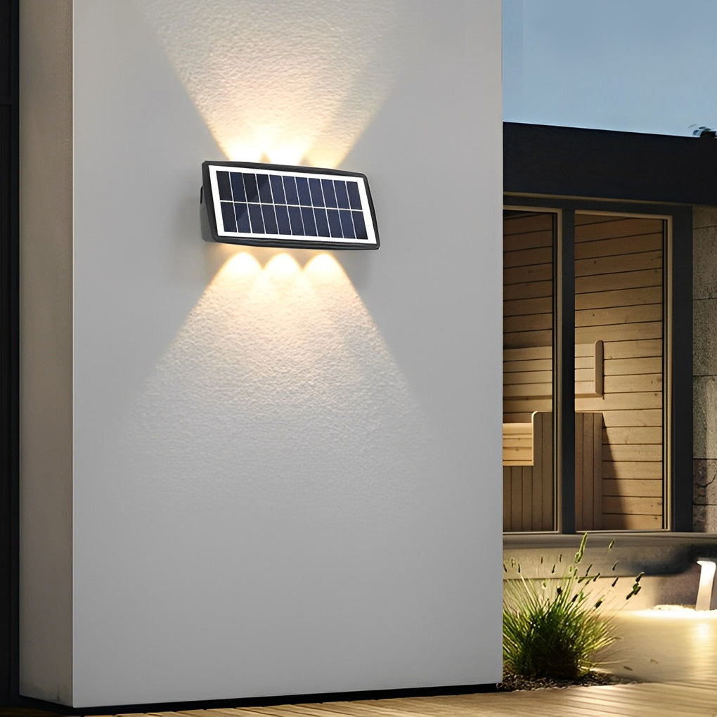 Modern Waterproof Solar Outdoor Wall Lamp Black Rectangular LED Up and Down Exterior Lighting Sconce