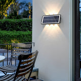 Modern Waterproof Solar Outdoor Wall Lamp Black Rectangular LED Up and Down Exterior Lighting Sconce