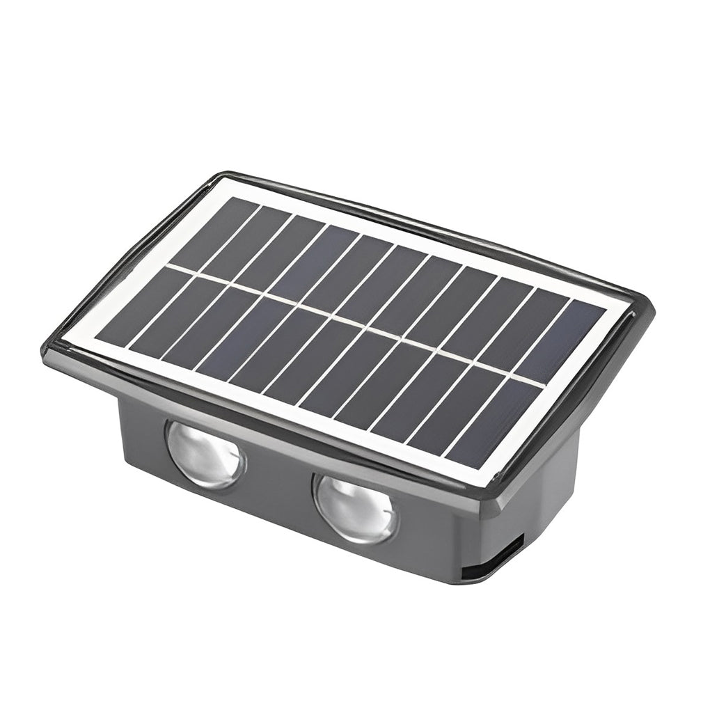 Modern Waterproof Solar Outdoor Wall Lamp Black Rectangular LED Up and Down Exterior Lighting Sconce