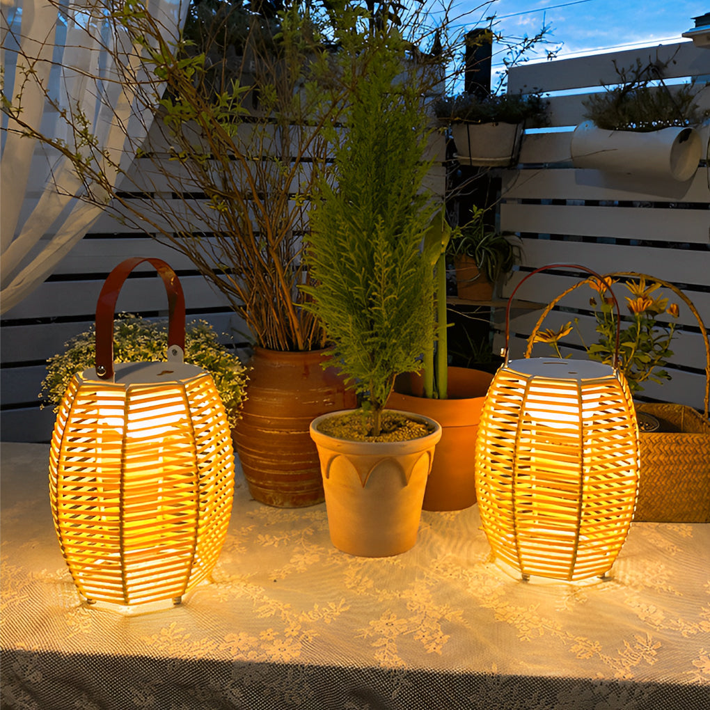 Modern Waterproof Solar Rattan Lantern Portable LED Outdoor Floor Lamp for Garden and Yard