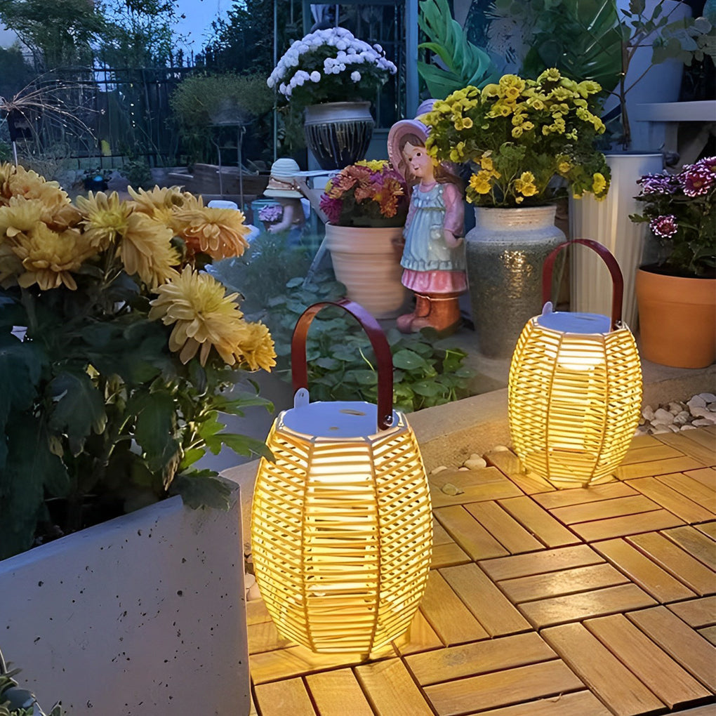Modern Waterproof Solar Rattan Lantern Portable LED Outdoor Floor Lamp for Garden and Yard