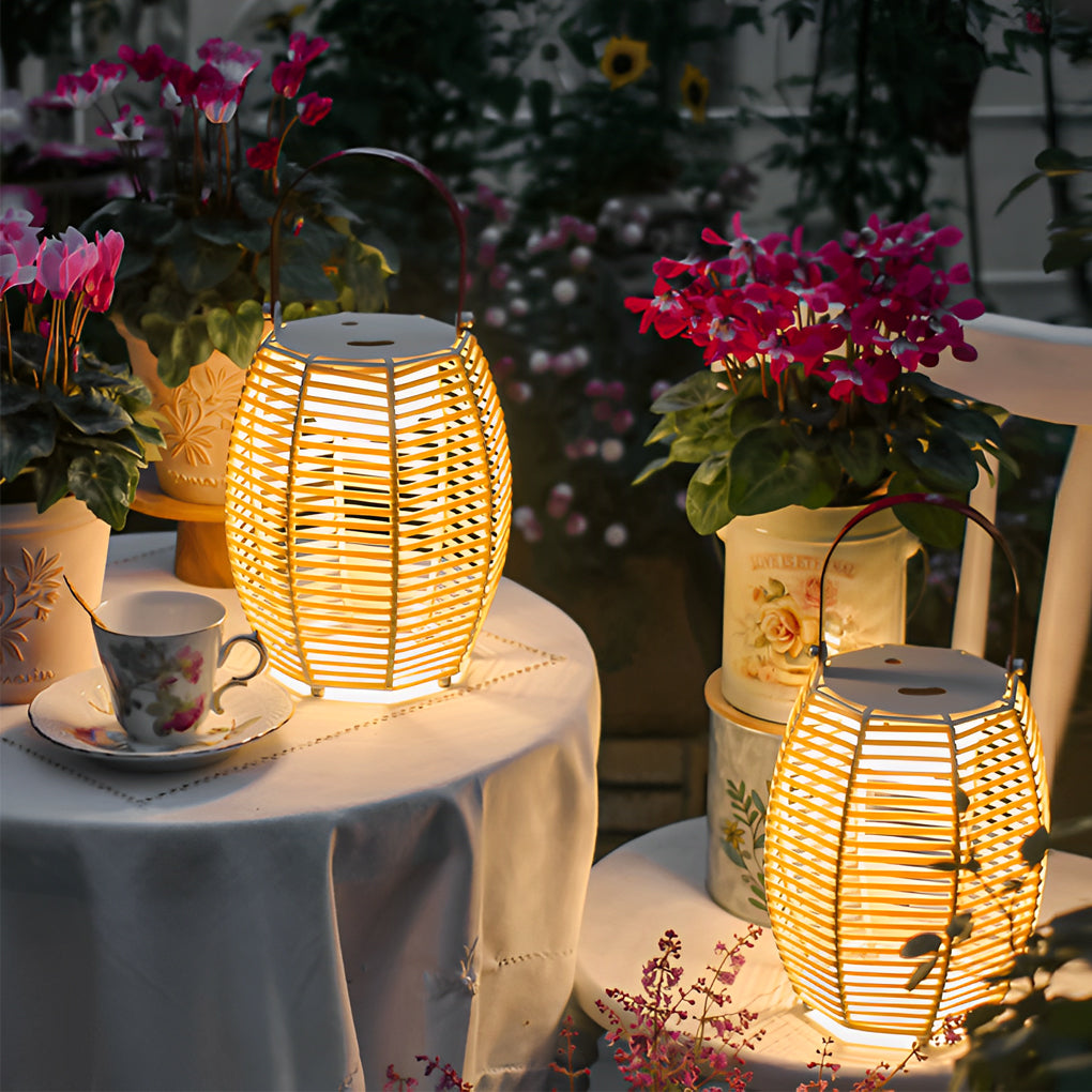 Modern Waterproof Solar Rattan Lantern Portable LED Outdoor Floor Lamp for Garden and Yard