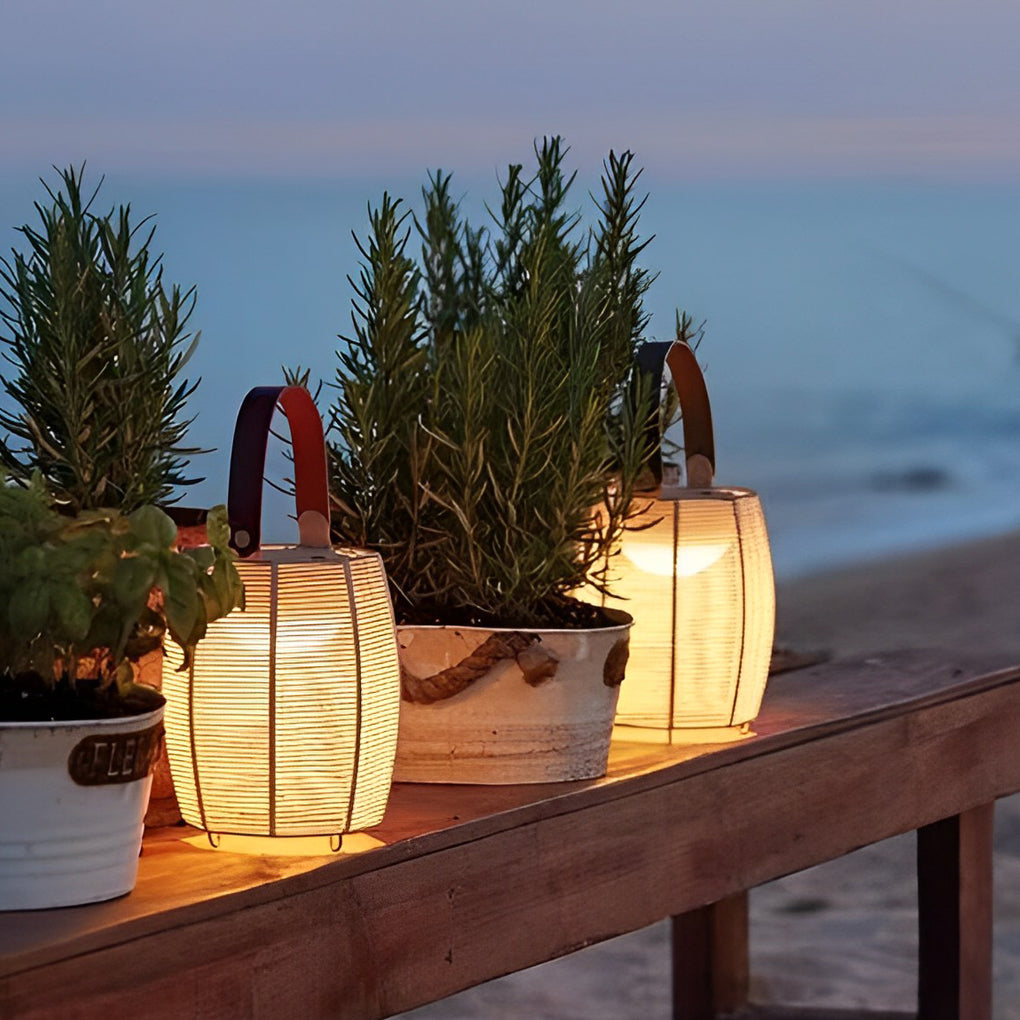 Modern Waterproof Solar Rattan Lantern Portable LED Outdoor Floor Lamp for Garden and Yard
