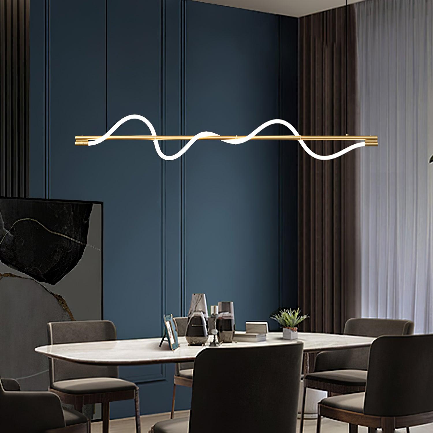 Modern Wave LED Linear Pendant Light for Kitchen Island and Office