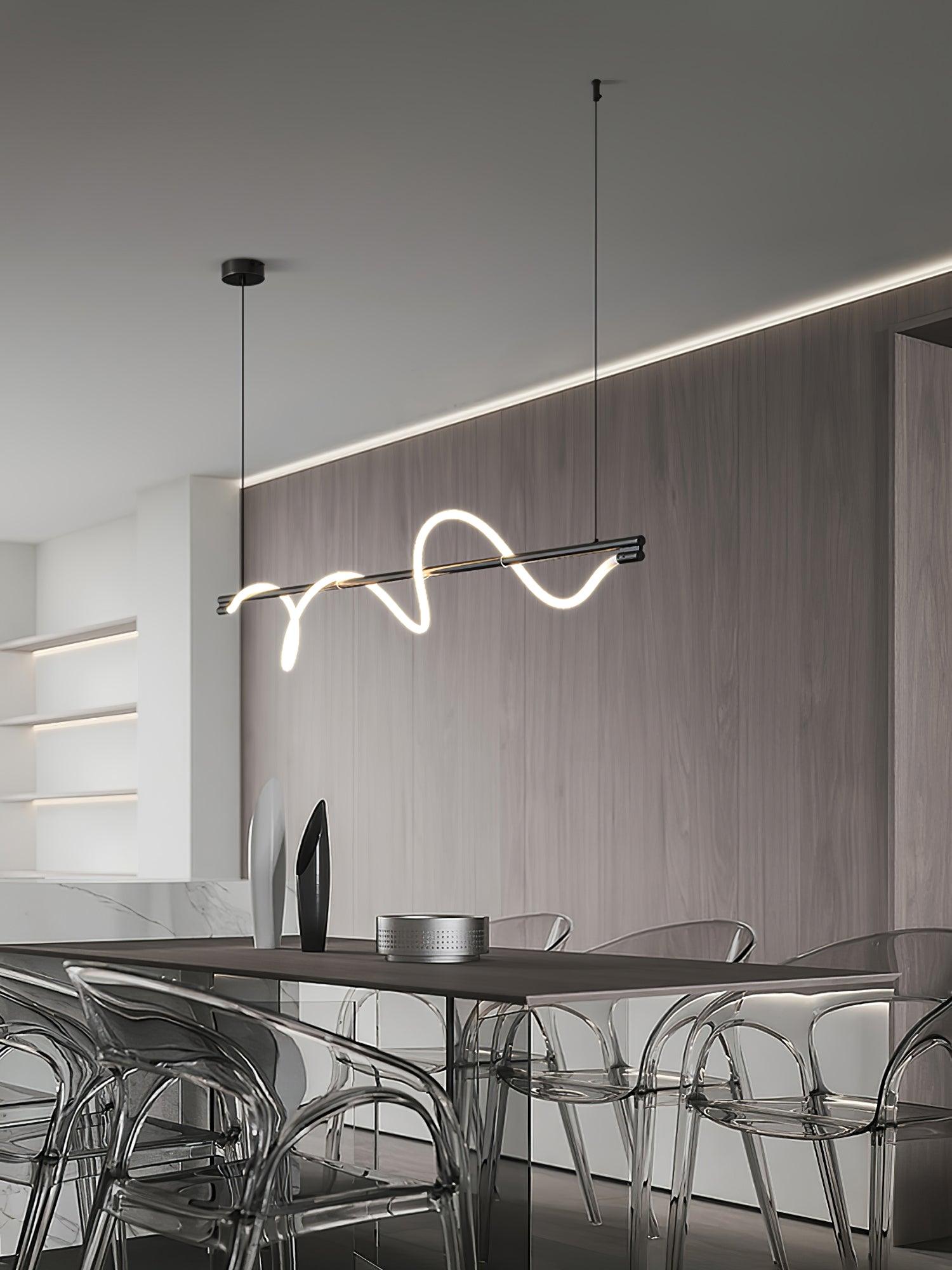 Modern Wave LED Linear Pendant Light for Kitchen Island and Office