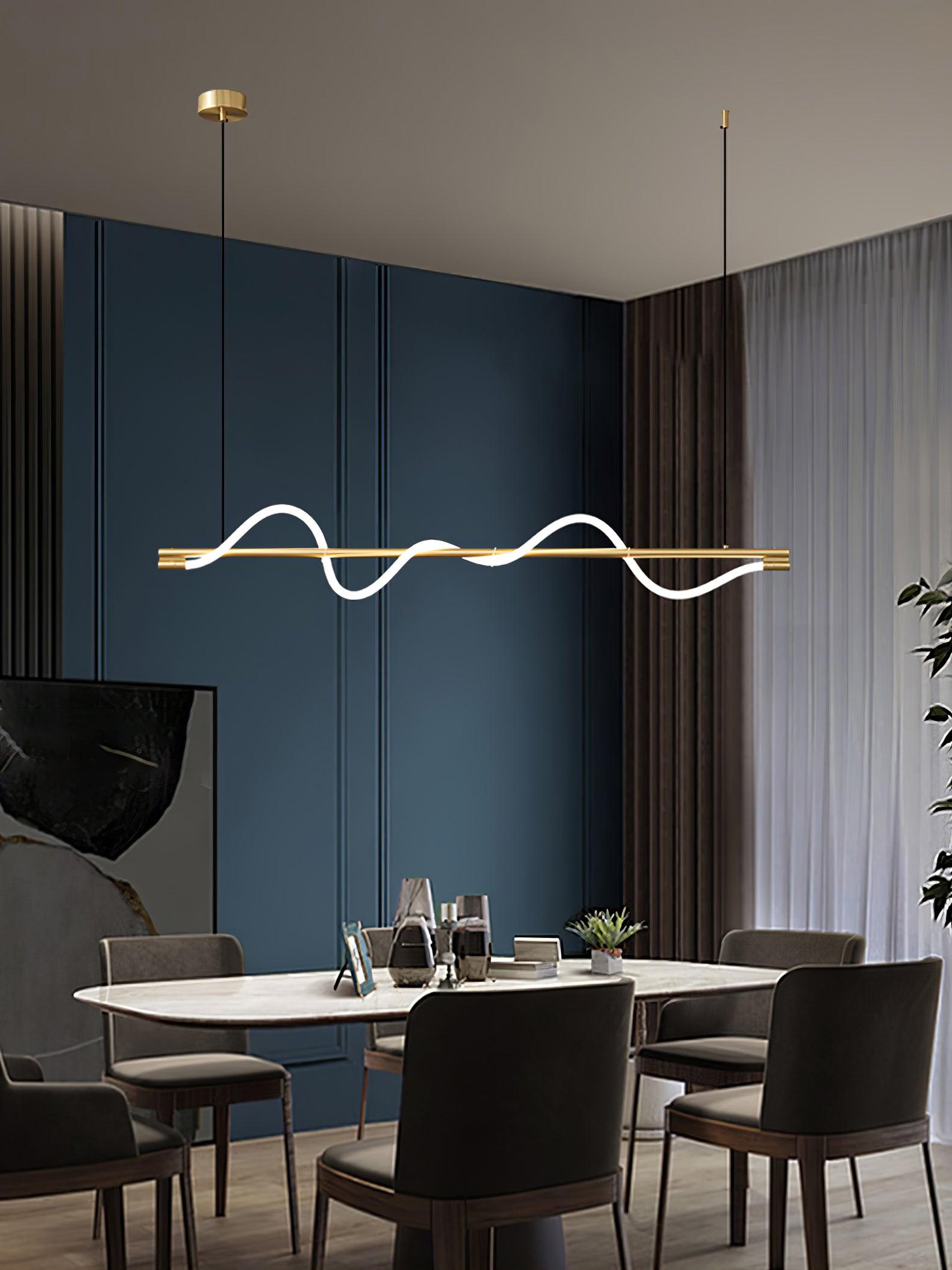 Modern Wave LED Linear Pendant Light for Kitchen Island and Office