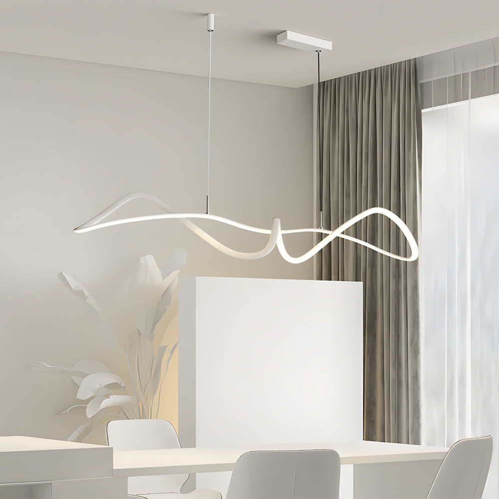 Modern Wave Line LED Chandelier Dimmable Pendant Light with Remote for Dining Room