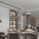 Modern Wave Linear LED Pendant Light 3 Step Dimming Black Aluminum Dining Room Chandelier