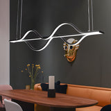 Modern Wave Linear LED Pendant Light 3 Step Dimming Black Aluminum Dining Room Chandelier