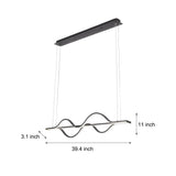 Modern Wave Linear LED Pendant Light 3 Step Dimming Black Aluminum Dining Room Chandelier