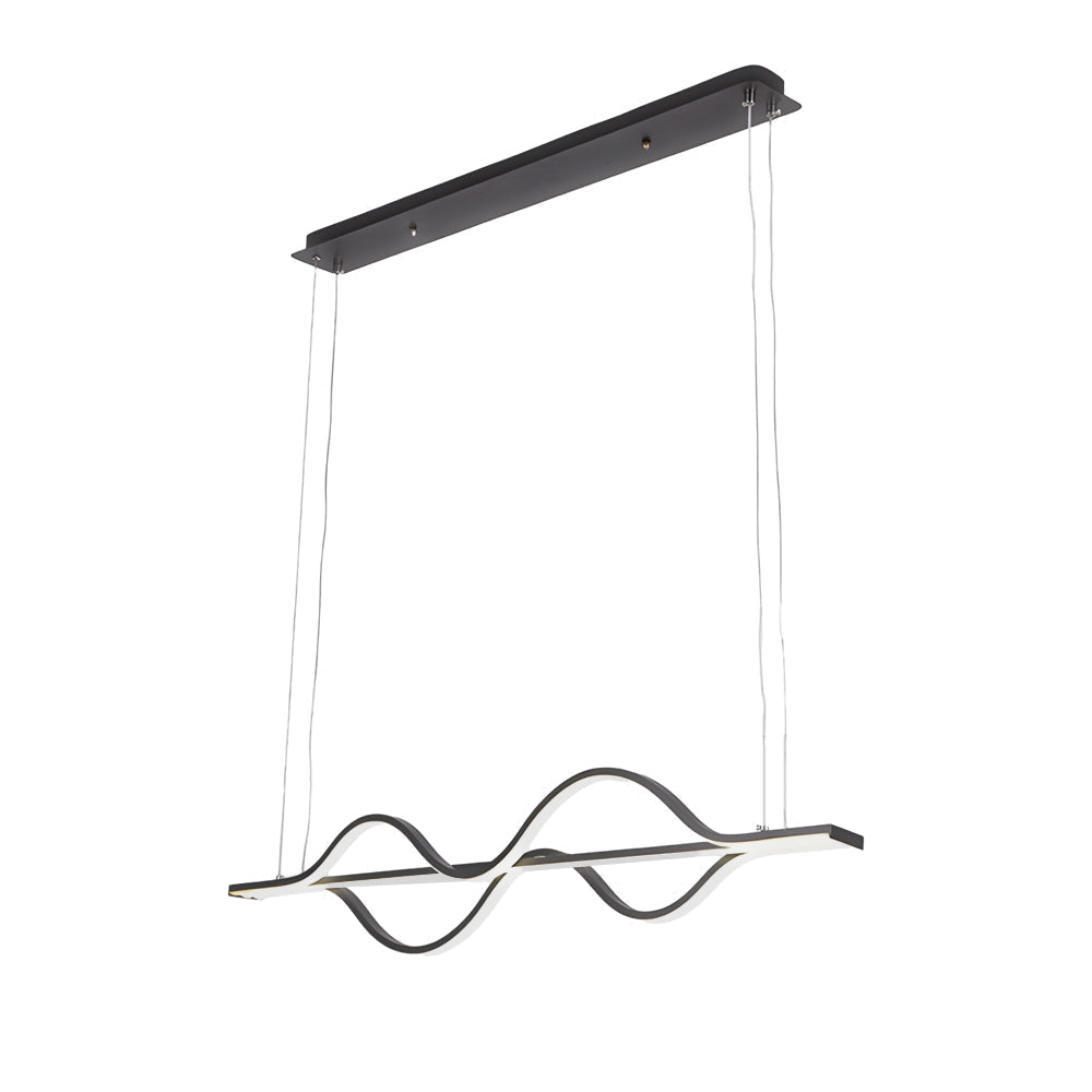 Modern Wave Linear LED Pendant Light 3 Step Dimming Black Aluminum Dining Room Chandelier
