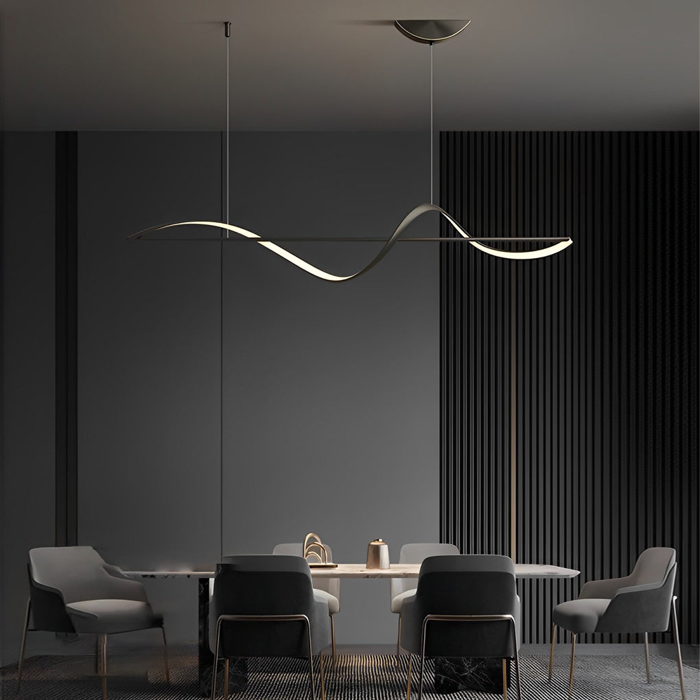 Modern Wave Linear LED Pendant Light Copper Minimalist Dining Room Island Chandelier