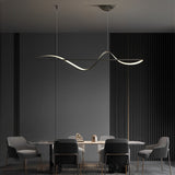 Modern Wave Linear LED Pendant Light Copper Minimalist Dining Room Island Chandelier