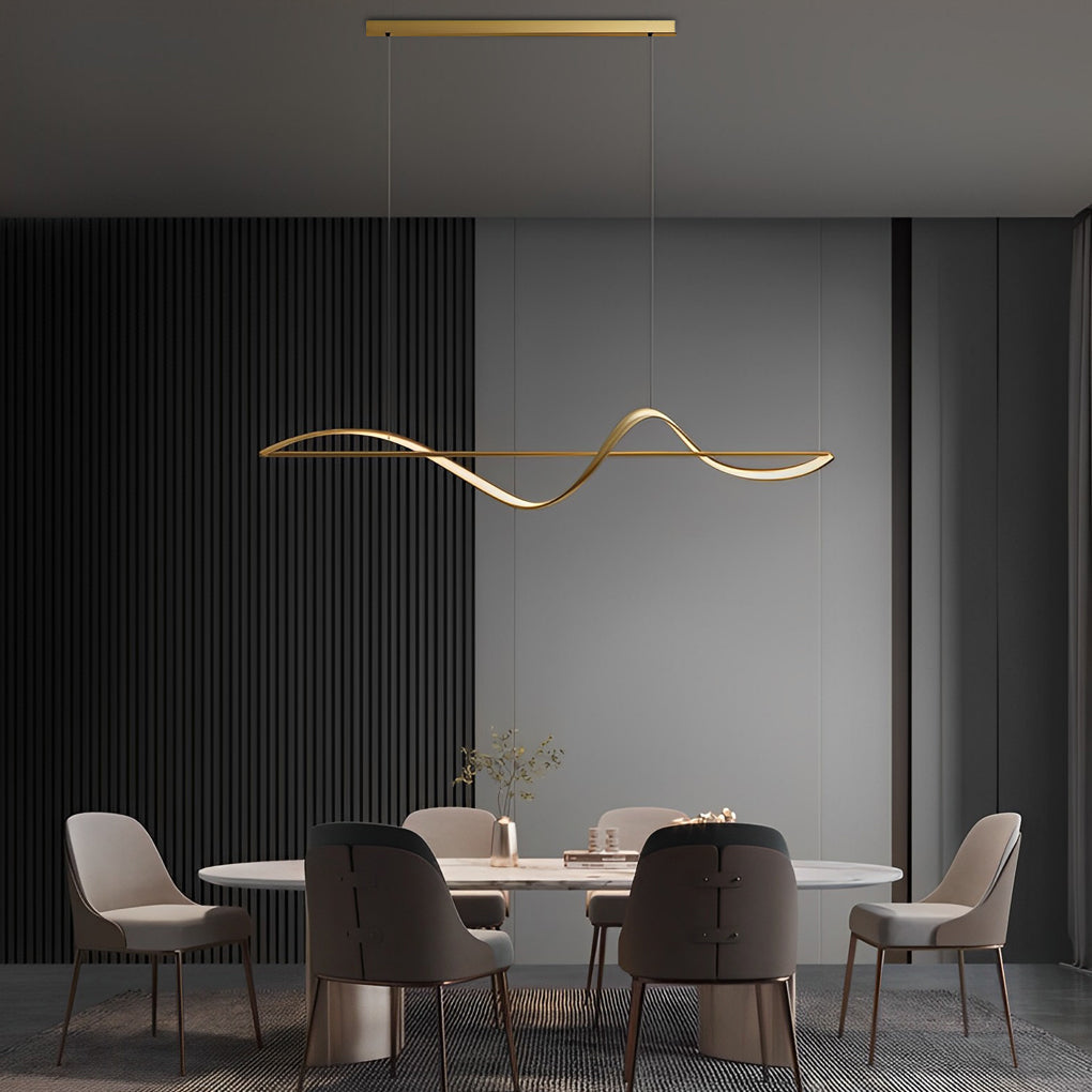 Modern Wave Linear LED Pendant Light Copper Minimalist Dining Room Island Chandelier