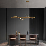 Modern Wave Linear LED Pendant Light Copper Minimalist Dining Room Island Chandelier
