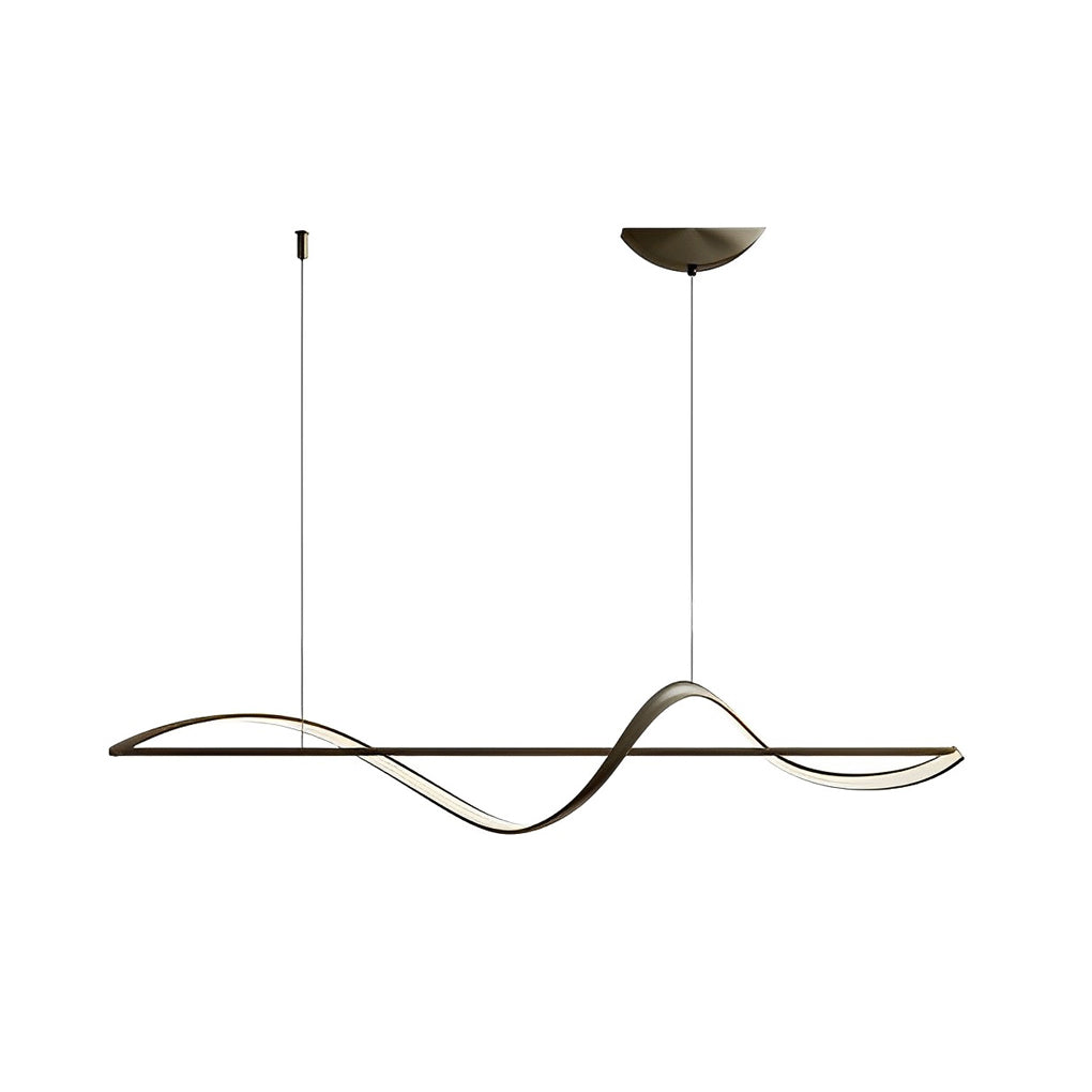 Modern Wave Linear LED Pendant Light Copper Minimalist Dining Room Island Chandelier