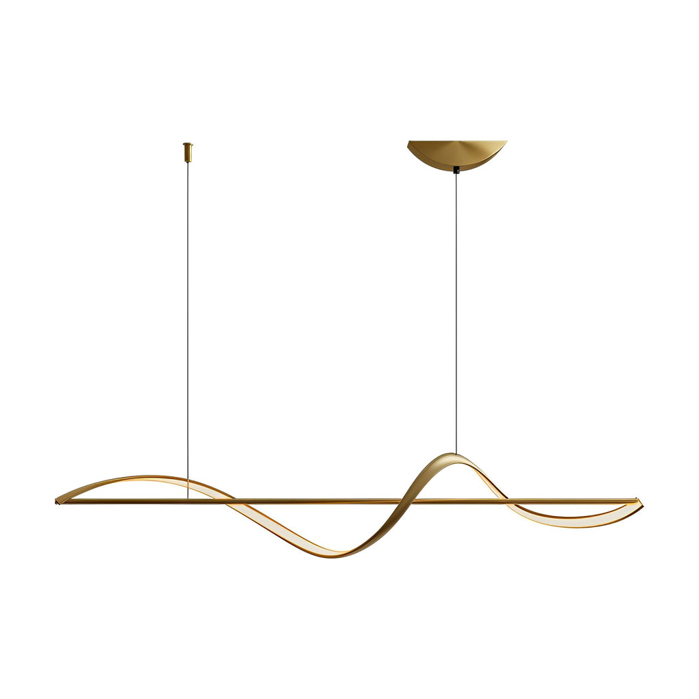 Modern Wave Linear LED Pendant Light Copper Minimalist Dining Room Island Chandelier