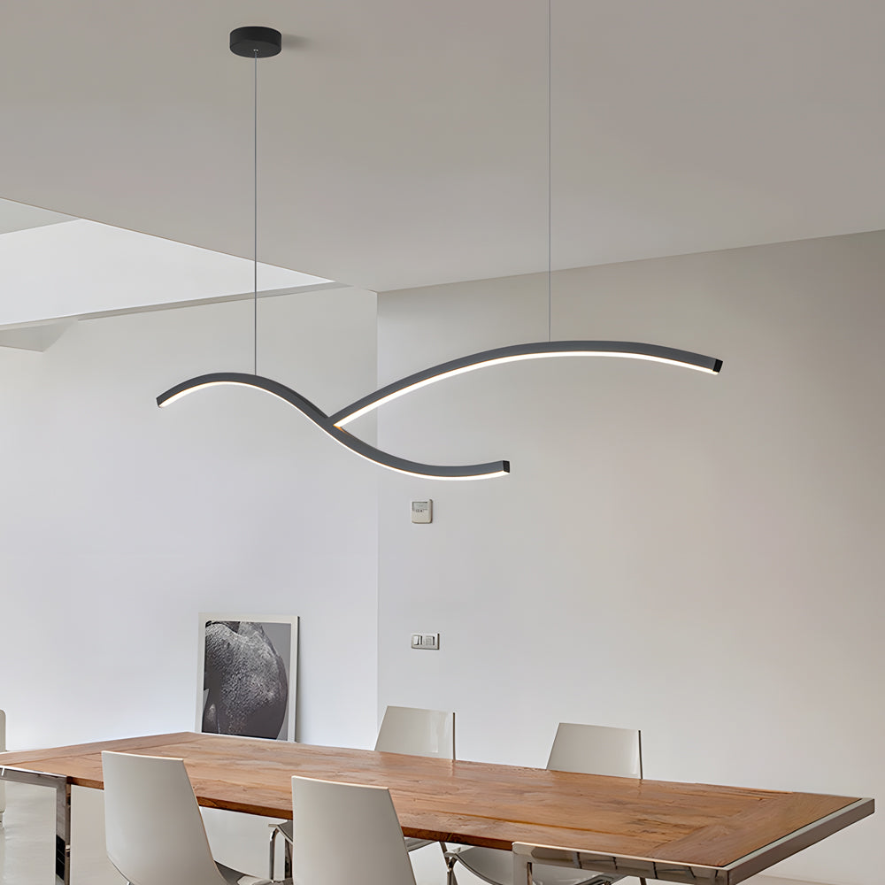 Modern Wave Linear LED Pendant Light Dimmable Hanging Chandelier for Kitchen Island