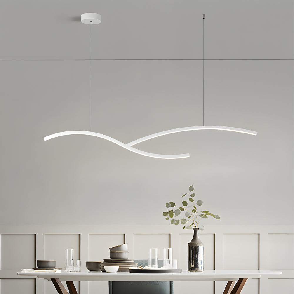 Modern Wave Linear LED Pendant Light Dimmable Hanging Chandelier for Kitchen Island