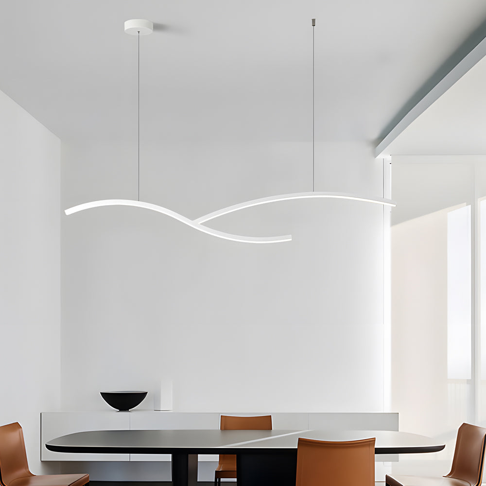 Modern Wave Linear LED Pendant Light Dimmable Hanging Chandelier for Kitchen Island