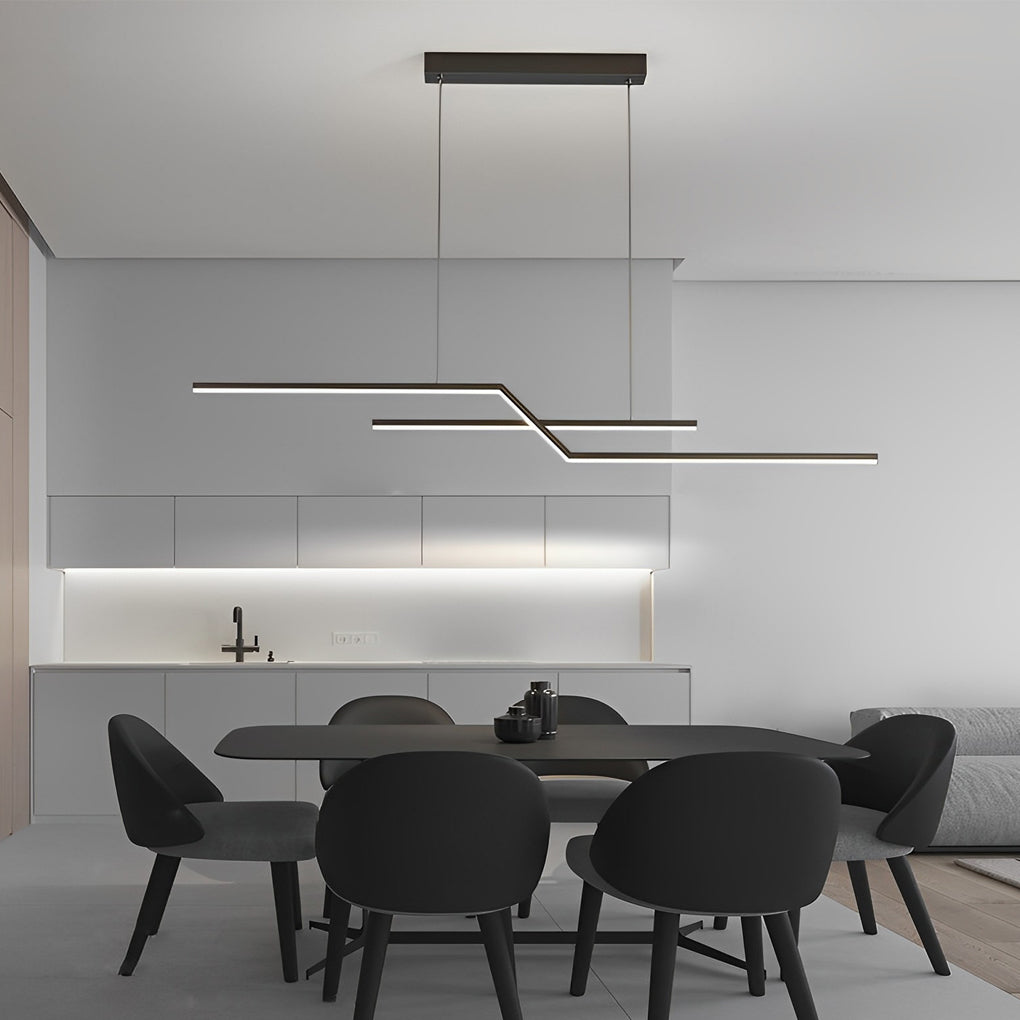 Modern Wave Linear LED Pendant Light Three Step Dimming Minimalist Chandelier for Dining Room Kitchen