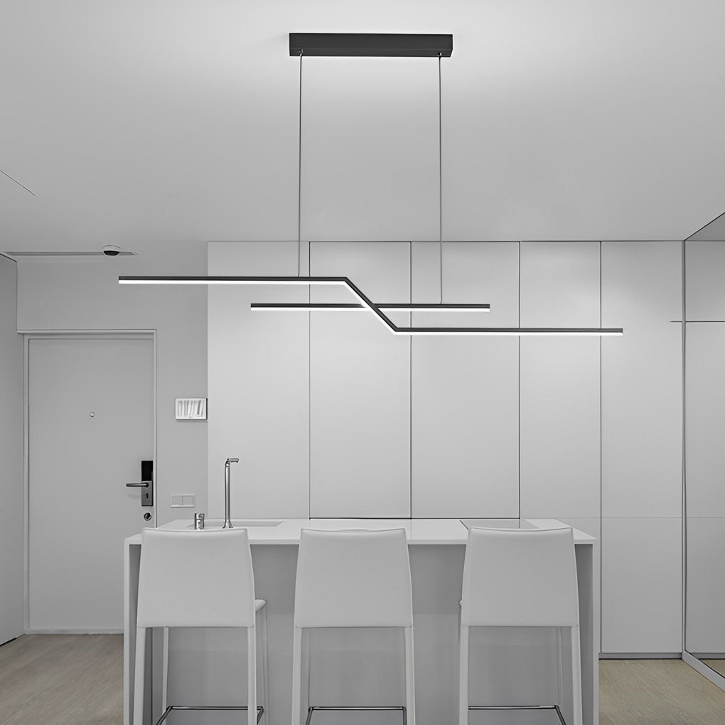 Modern Wave Linear LED Pendant Light Three Step Dimming Minimalist Chandelier for Dining Room Kitchen