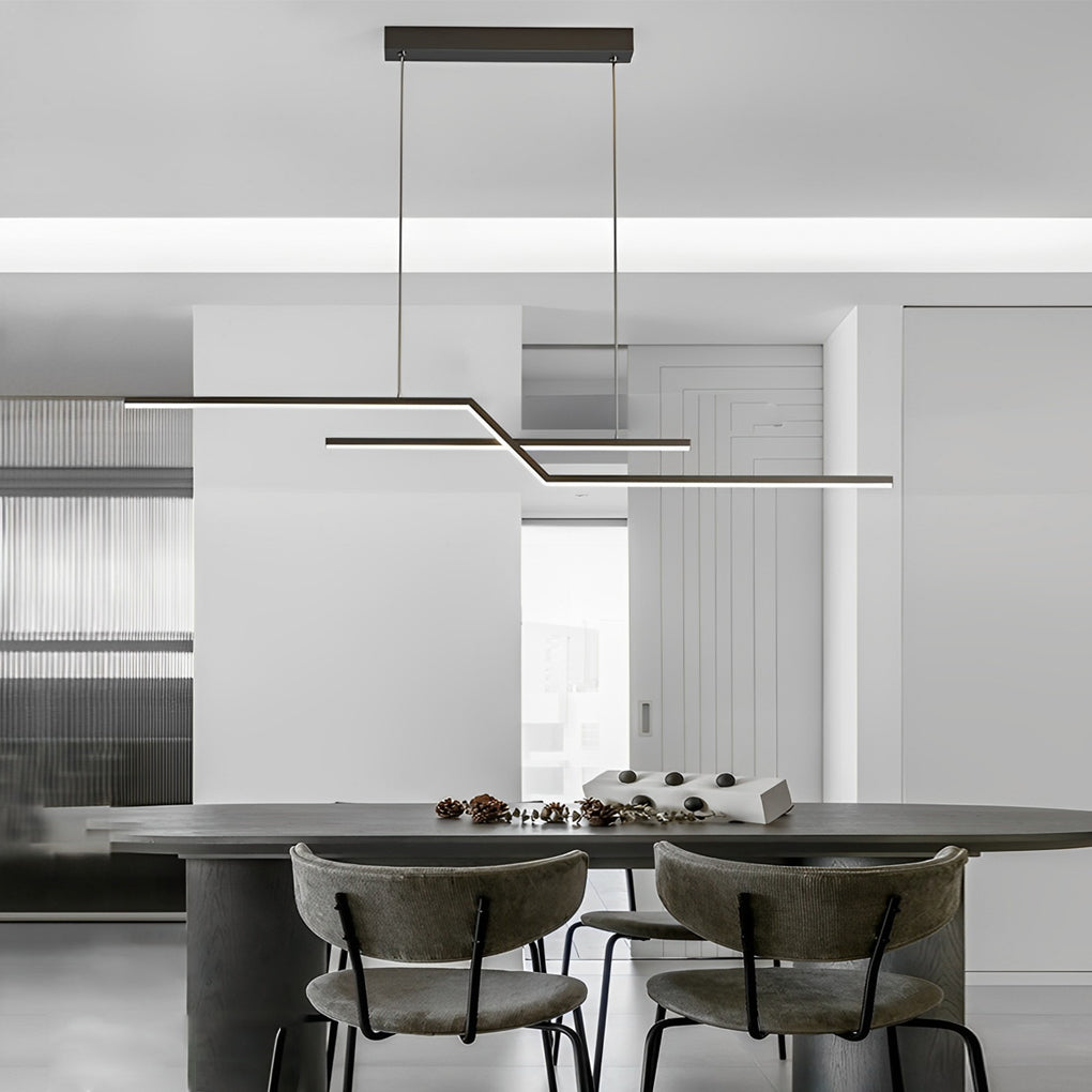 Modern Wave Linear LED Pendant Light Three Step Dimming Minimalist Chandelier for Dining Room Kitchen
