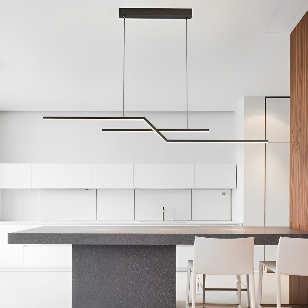 Modern Wave Linear LED Pendant Light Three Step Dimming Minimalist Chandelier for Dining Room Kitchen