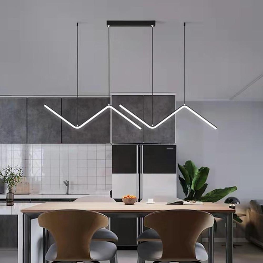 Modern Wave Linear Pendant Lighting Nordic Zigzag LED Hanging Fixture for Dining Table