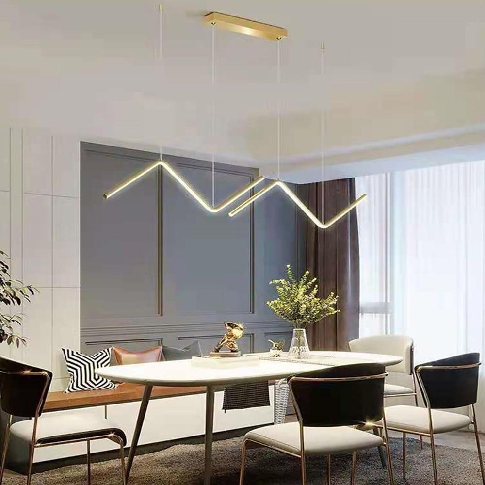 Modern Wave Linear Pendant Lighting Nordic Zigzag LED Hanging Fixture for Dining Table