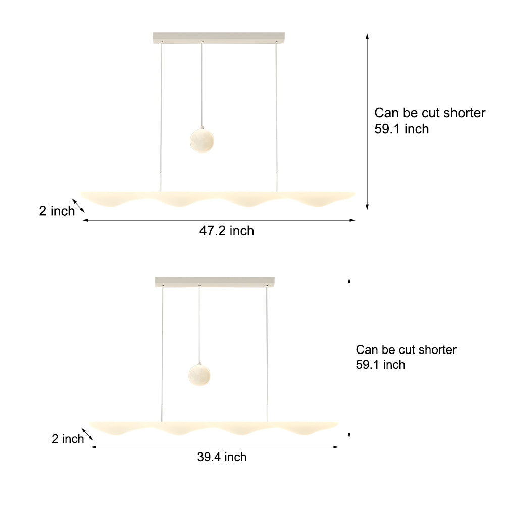 Modern Wave Moon Long Strip LED Chandelier with 3 Step Dimming for Dining Room White Finish