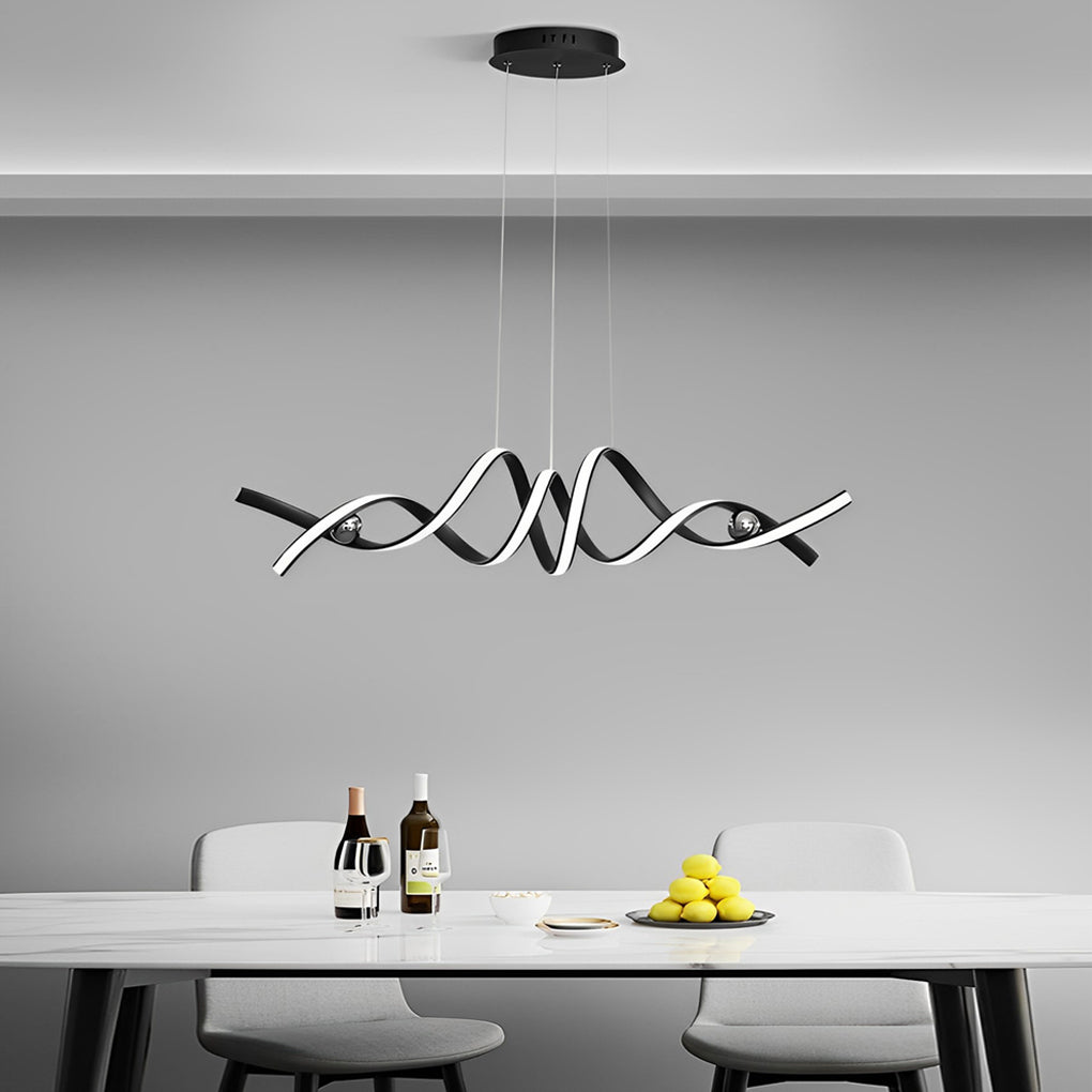 Modern Wave Strip LED Pendant Light Dimmable Twisted Nordic Chandelier for Dining Room