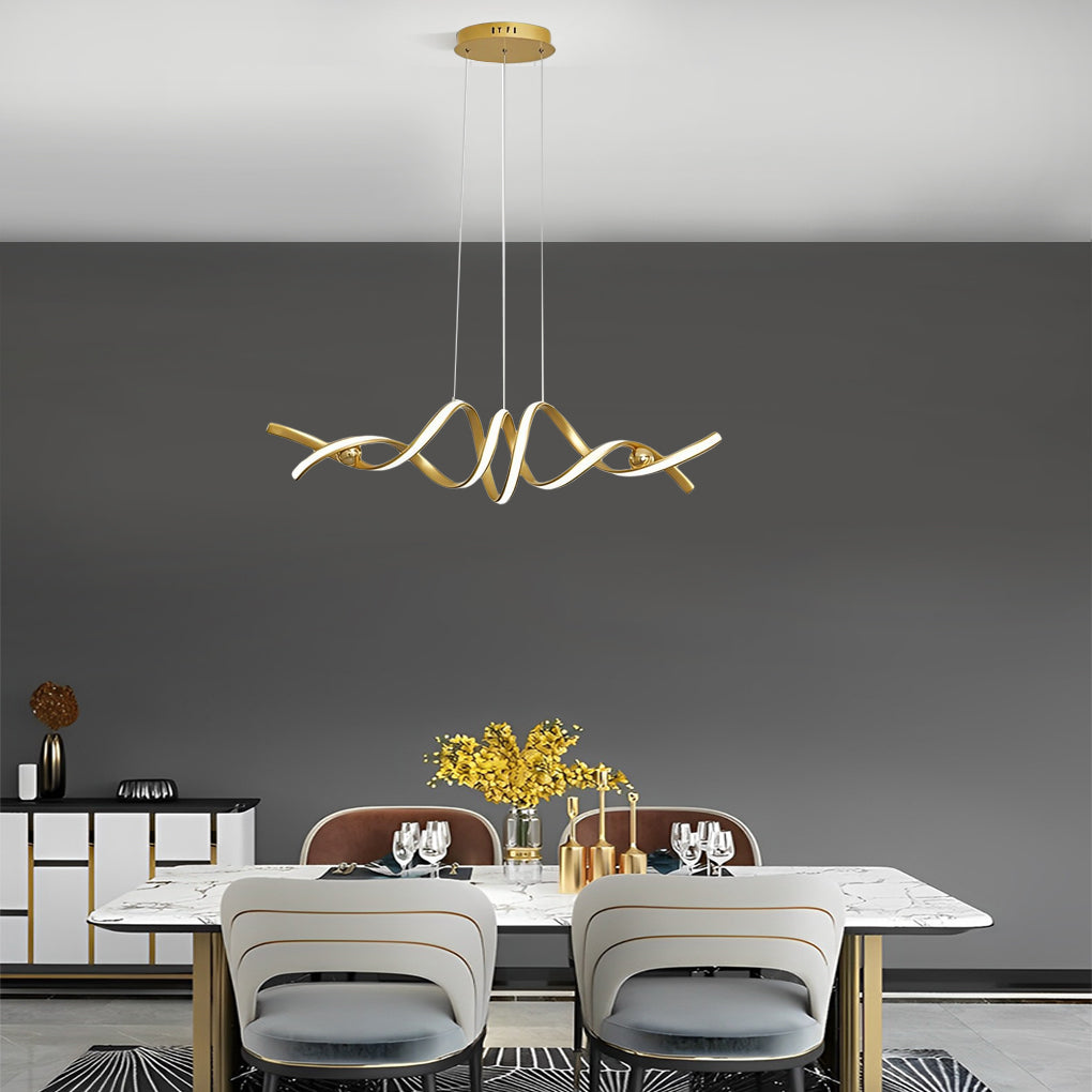 Modern Wave Strip LED Pendant Light Dimmable Twisted Nordic Chandelier for Dining Room