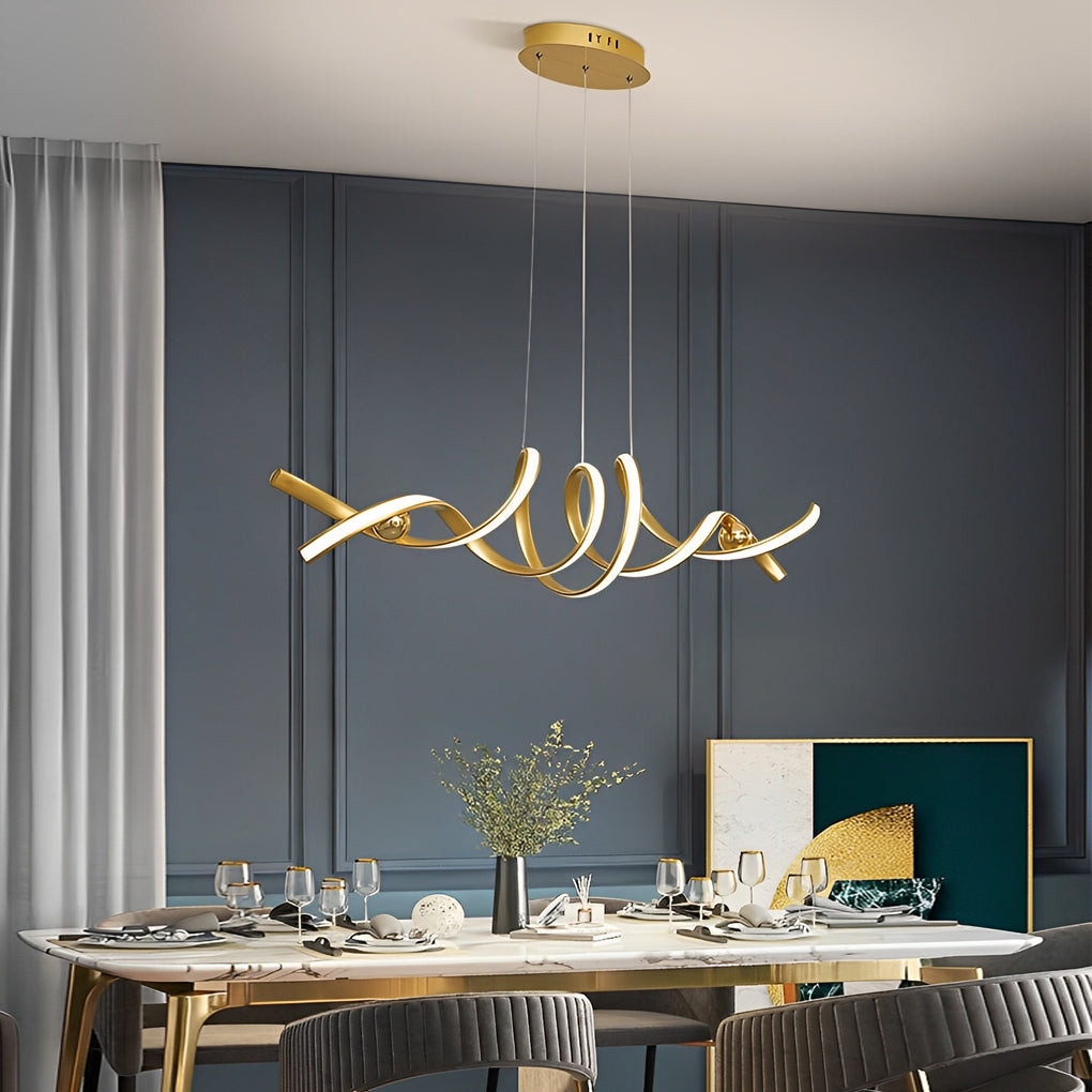 Modern Wave Strip LED Pendant Light Dimmable Twisted Nordic Chandelier for Dining Room