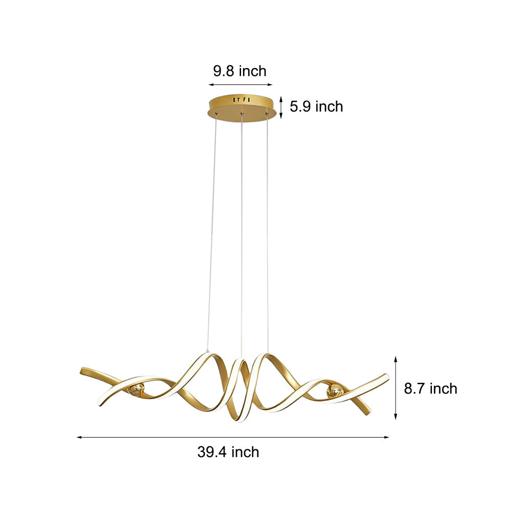 Modern Wave Strip LED Pendant Light Dimmable Twisted Nordic Chandelier for Dining Room