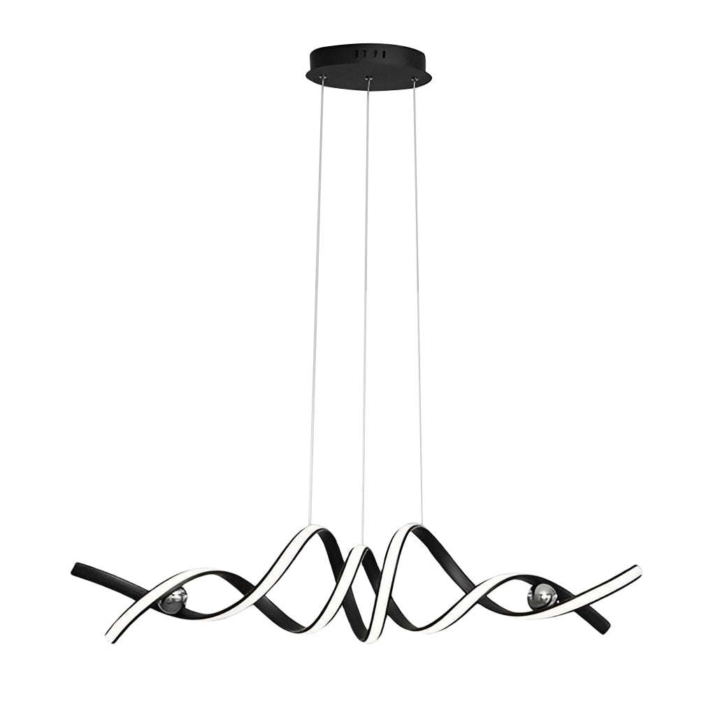 Modern Wave Strip LED Pendant Light Dimmable Twisted Nordic Chandelier for Dining Room
